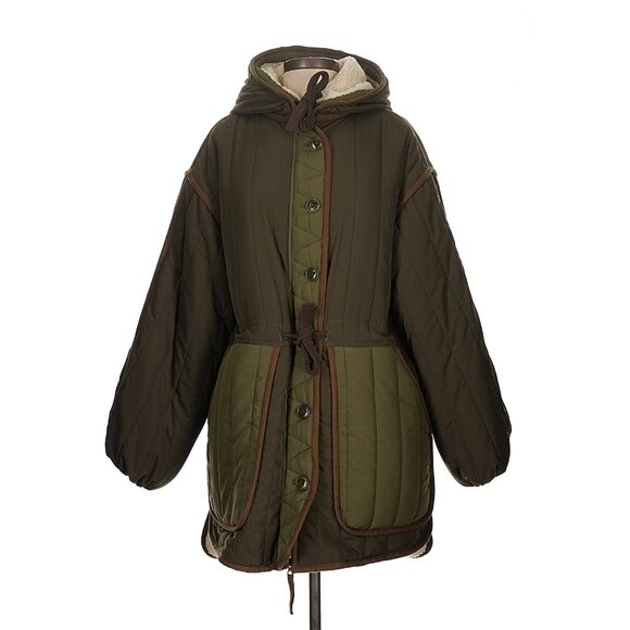 Doen Fauna Quilted Sherpa Coat in Olive Green Small/Medium - Picture 3 of 8